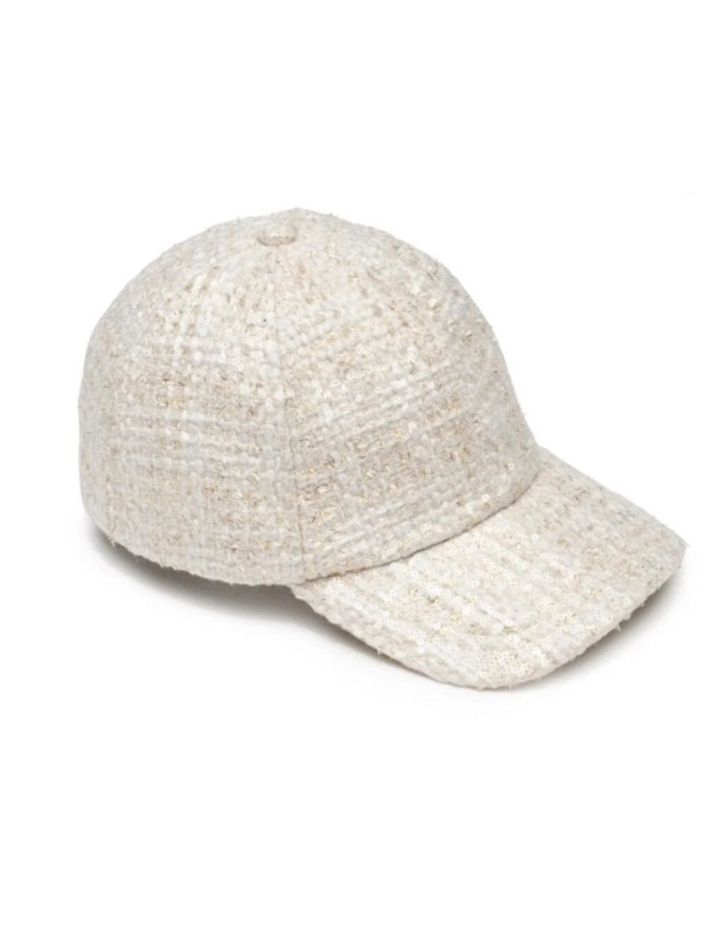 New Eugenia Kim Ivory/Gold Sequin Tweed Baseball Cap One Size